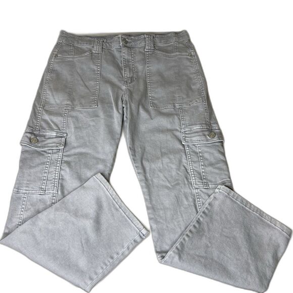Kancan Jeans Womens 8 Gray Straight Leg Cargo Ankle Pants High Rise Stretch 27” - Picture 1 of 9